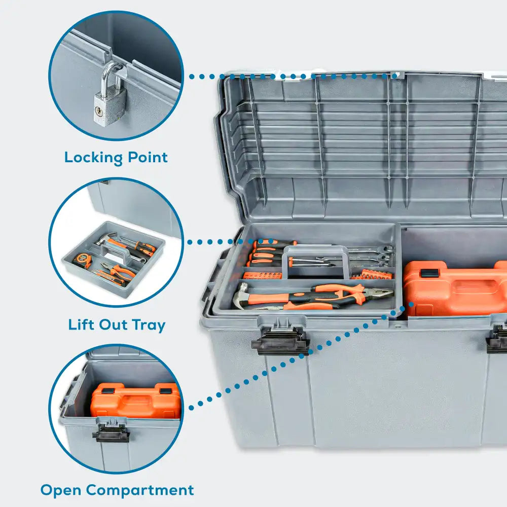 Gray Utility Box 6754TC (27800-2) with Open Interior & Lift-Out Tray