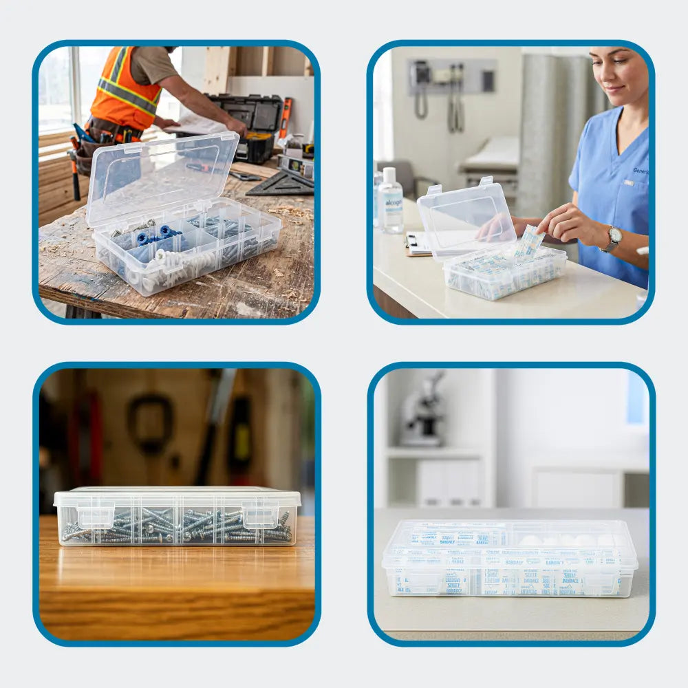 Tuff Tainer® Series 6703TE (T2003) Translucent 3 Compartment Box with Dividers