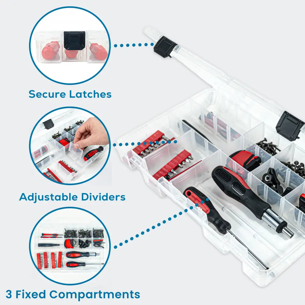 Tuff Tainer® Series 6753TE (T5003) Translucent 3 Compartment Box with Dividers