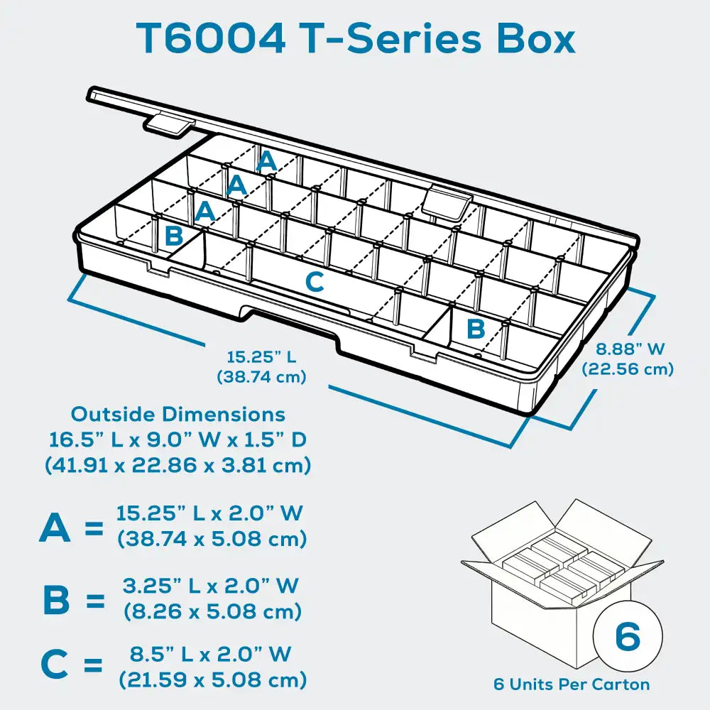 Tuff Tainer® Series 6760TE (T6004) Translucent 6 Compartment Box with Dividers