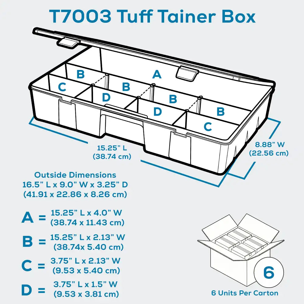 Tuff Tainer® Series 6773TE (T7003) Translucent 6 Compartment Box with Dividers