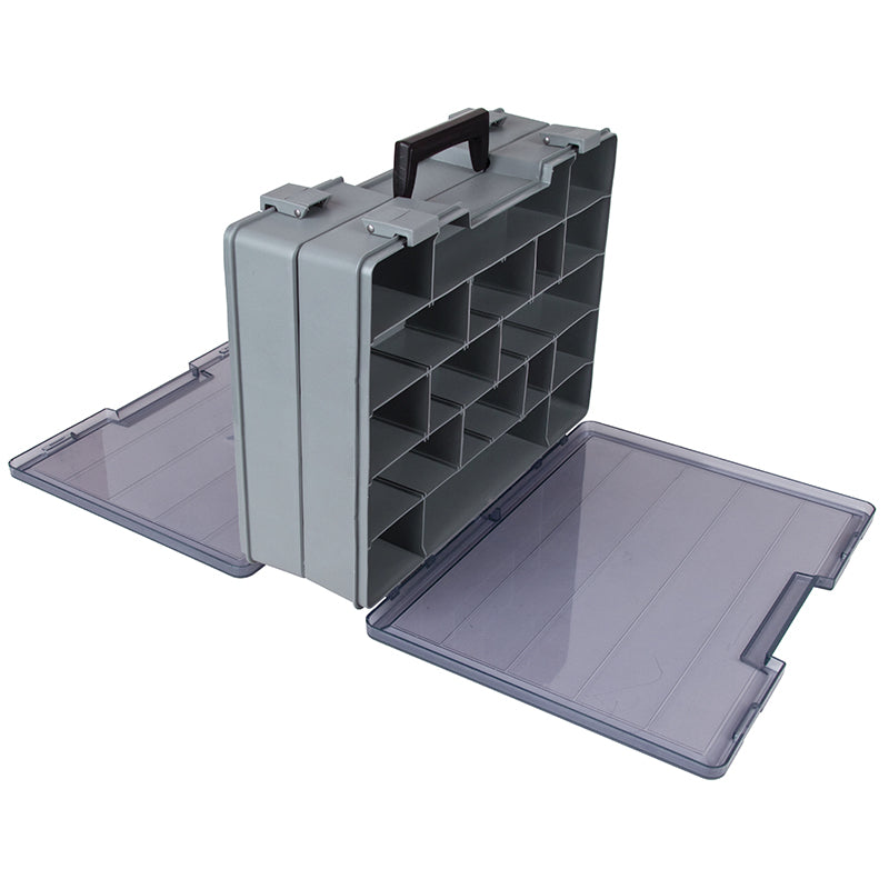 6773AB (725-2) Double-sided Small Industrial Satchel Compartment Case shown with both lids open at angle