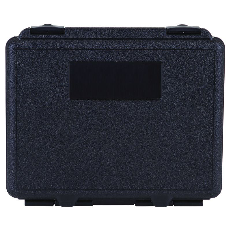 50250F Infinity 12 (FQ 2.5) Integral Hinge Case with Foam Interior – Closed Front View Showing Label Area and Lock Tabs