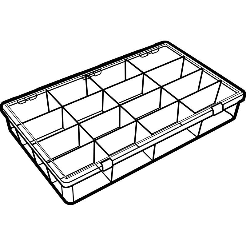 6665KB (K616R) K-Series 4 fixed compartment box with 12 removable dividers closed view