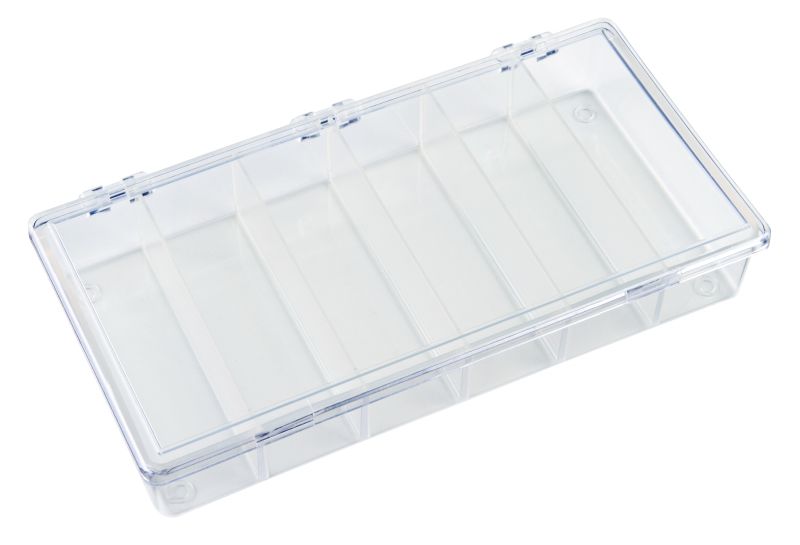 FLAMBEAU T203 Compartment Box with 6 compartments, Plastic, 1 3/8 in H x 4  in W 