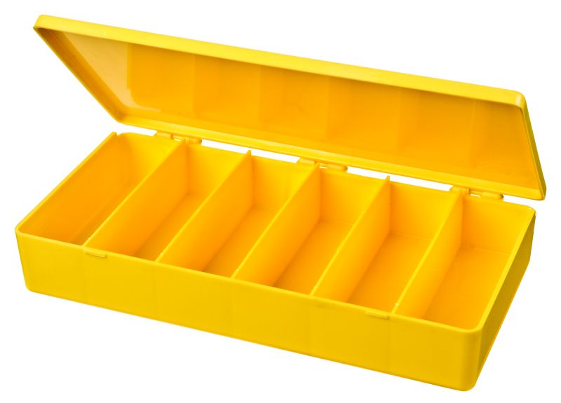 FLAMBEAU T203 Compartment Box with 6 compartments, Plastic, 1 3/8 in H x 4  in W 